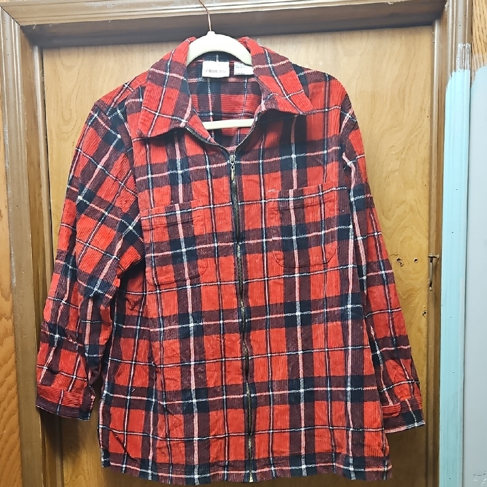 Croft & Barrow Red and Black Plaid Utility Jacket